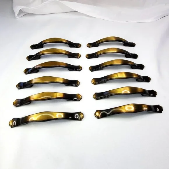 VTG Amerock 2-tone Brass Ombre 12 Cabinet Drawer Pulls Handles 5 MCM Design